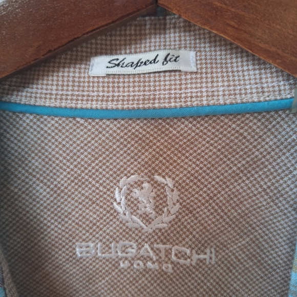 Bugatchi 100% Linen Button Down Shirt Shaped Fit Blue Plaid Flip Cuff Mens XL - Picture 2 of 6